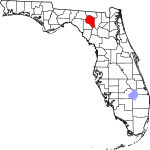 Map of Florida highlighting Suwannee County